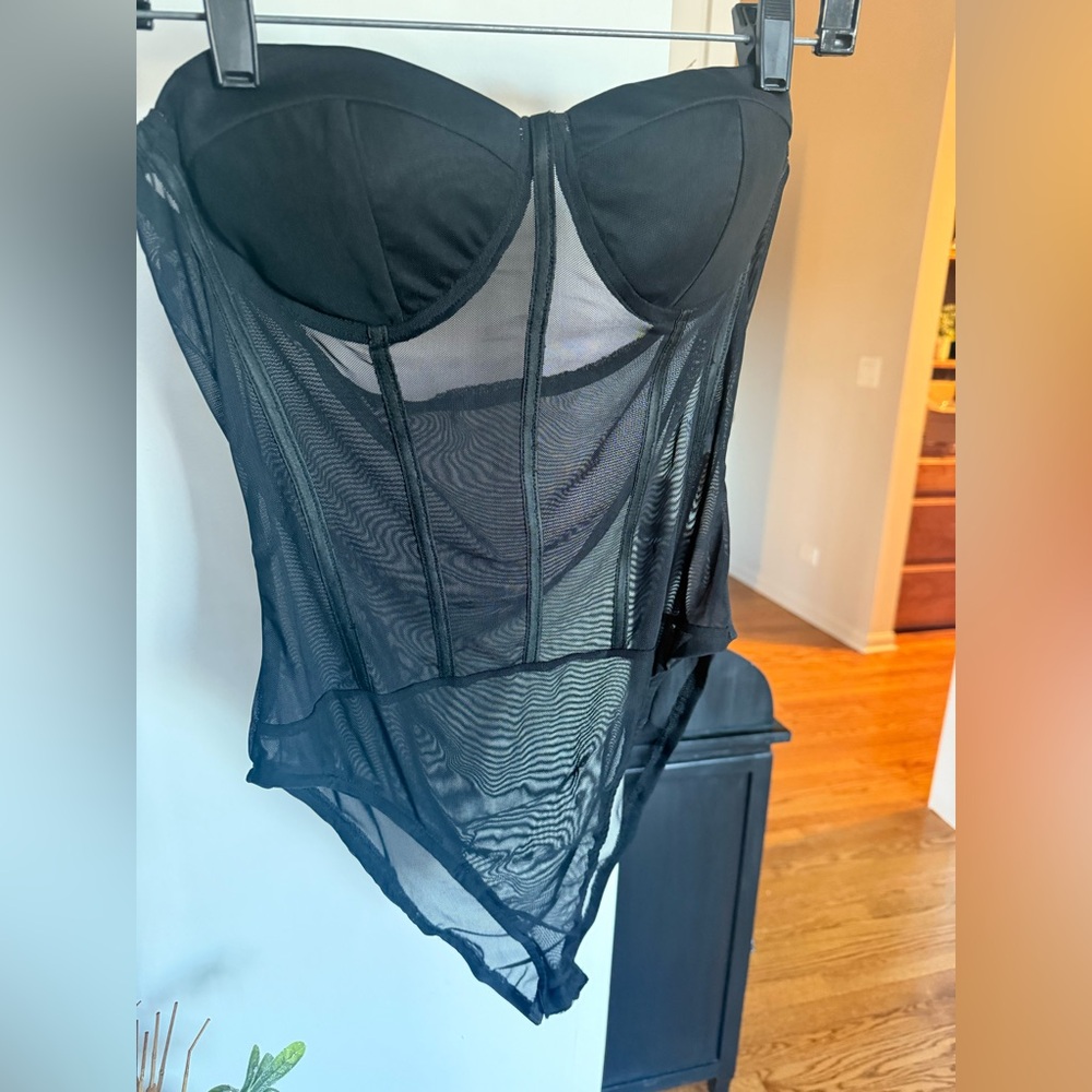 Sheer body suit. Black. Size L